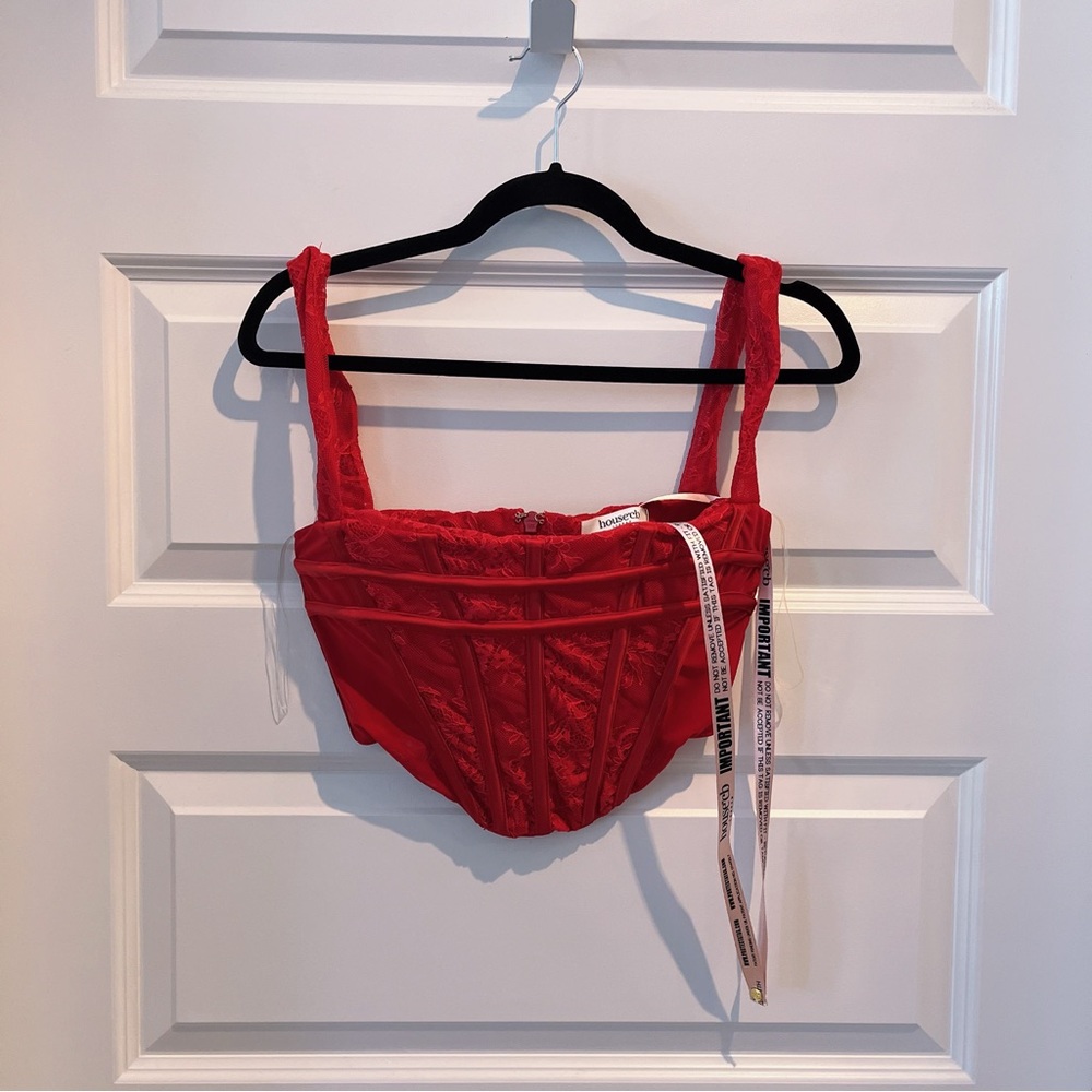 House of CB Red Lace Corset Crop Top